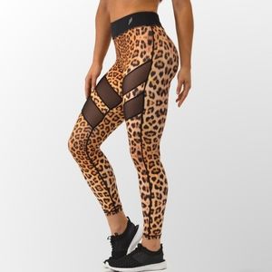 DOYOUEVEN Leopard Print Mesh Panel Leggings